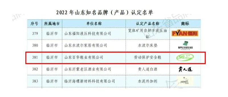 百華鞋業(yè)—入選2022年山東知名品牌